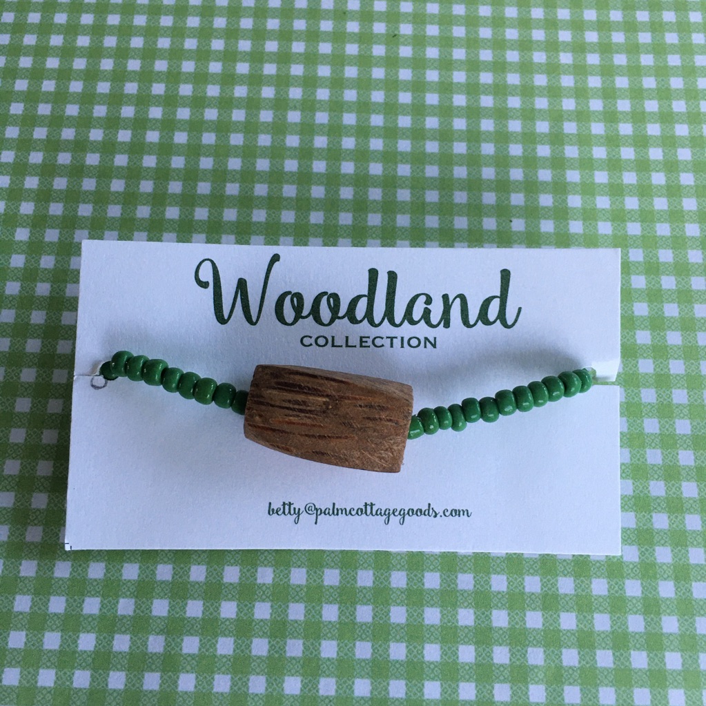 Mini Green Bead And Wood Block Bracelet.